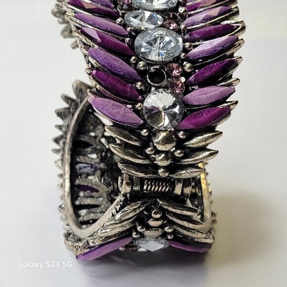 Bold Purple Cuff Bracelet Floral Motif Purple Bangle - Picture 6 of 14